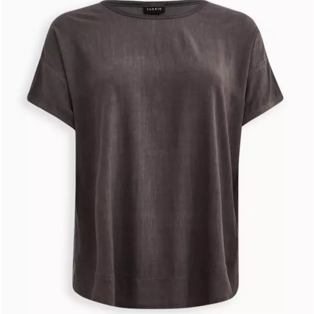 NWT Torrid Challis Mixed Knit Drop Shoulder Top Short Sleeve Size 2X Dark Grey